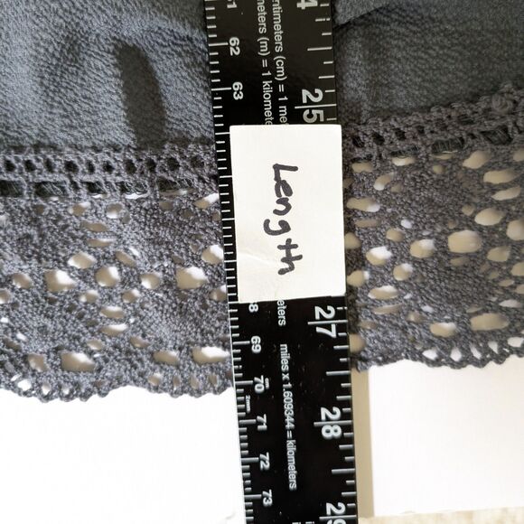Women's Gray Cardigan Size S Floral Crochet Lace Open Front 3/4 Bell Sleeve - Picture 13 of 13